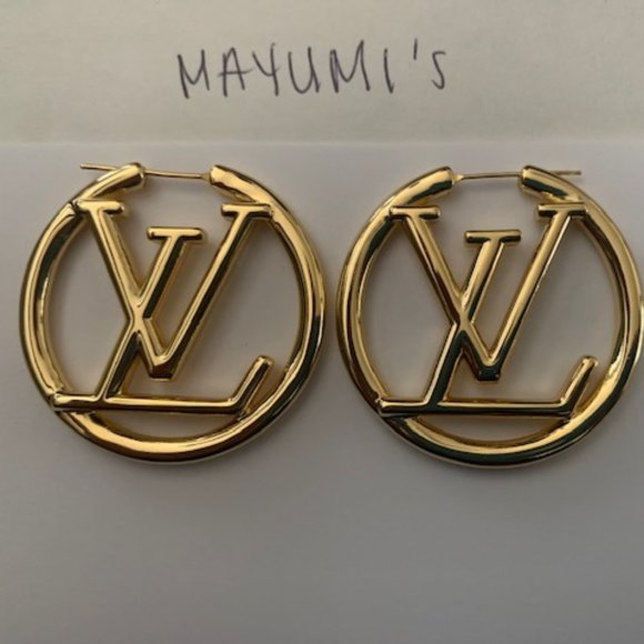 Louis Vuitton Jewelry - Louis Vuitton Gold Tone Hoop LV Monogram Earrings
